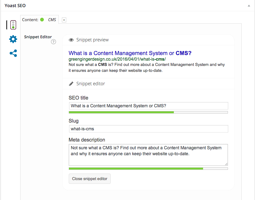 Screenshot of Yoast SEO within WordPress CMS