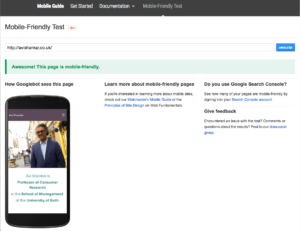 Screenshot of Google Mobile Friendly test for responsive website