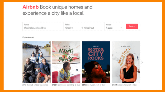 Screenshot of AirBnB website for blog on Favourite Websites