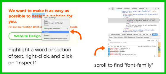Demostrating Inspect Element tool for blog on choosing typefaces